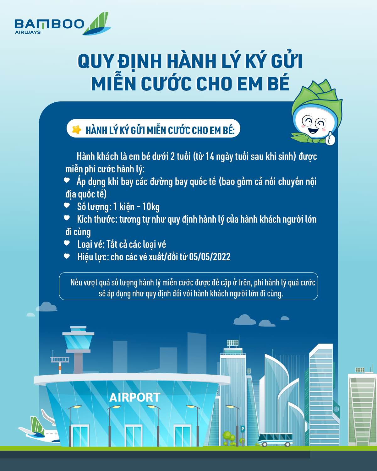 Em bé bay quốc tế miễn phí hành lý ký gửi nha